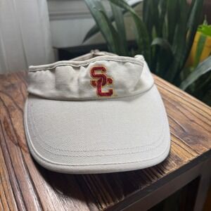 Vintage USC Trojans Team‎ Trojan Headgear Cream Sun Visor Adjustable Hat Cotton